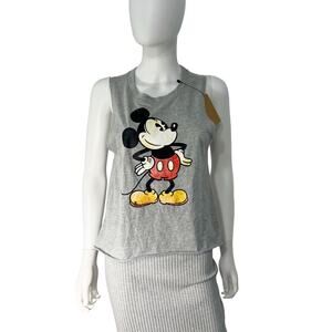 Disney Mickey Mouse Grey Cropped Muscle Tank Top Tee, Small